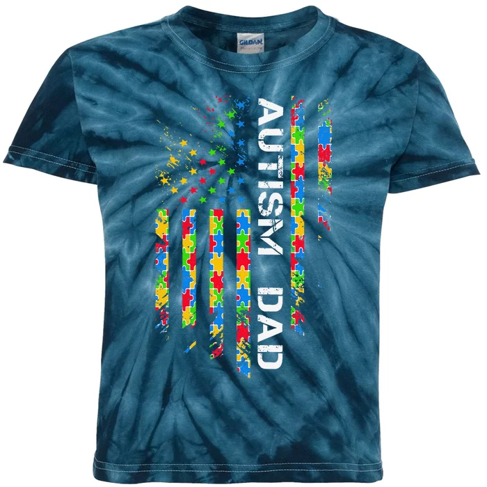 Autism Dad Awareness American Flag USA Kids Tie-Dye T-Shirt