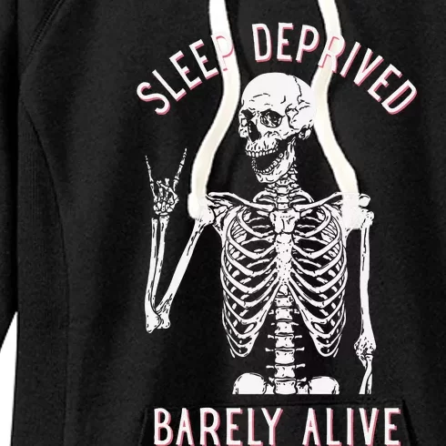 Alsleep Deprived Barely Ive Funny Skeleton Halloween Women's Fleece Hoodie