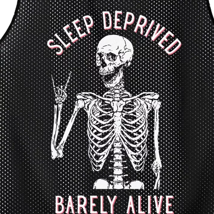 Alsleep Deprived Barely Ive Funny Skeleton Halloween Mesh Reversible Basketball Jersey Tank