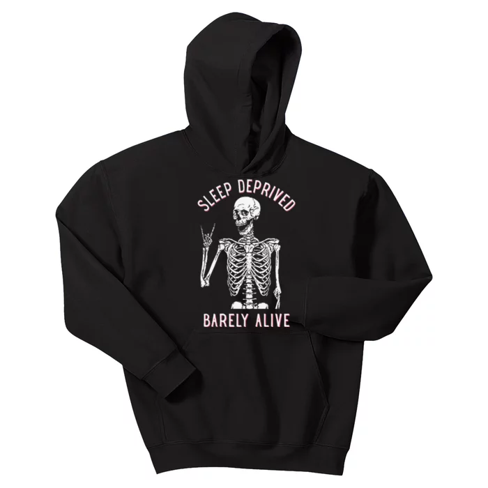 Alsleep Deprived Barely Ive Funny Skeleton Halloween Kids Hoodie