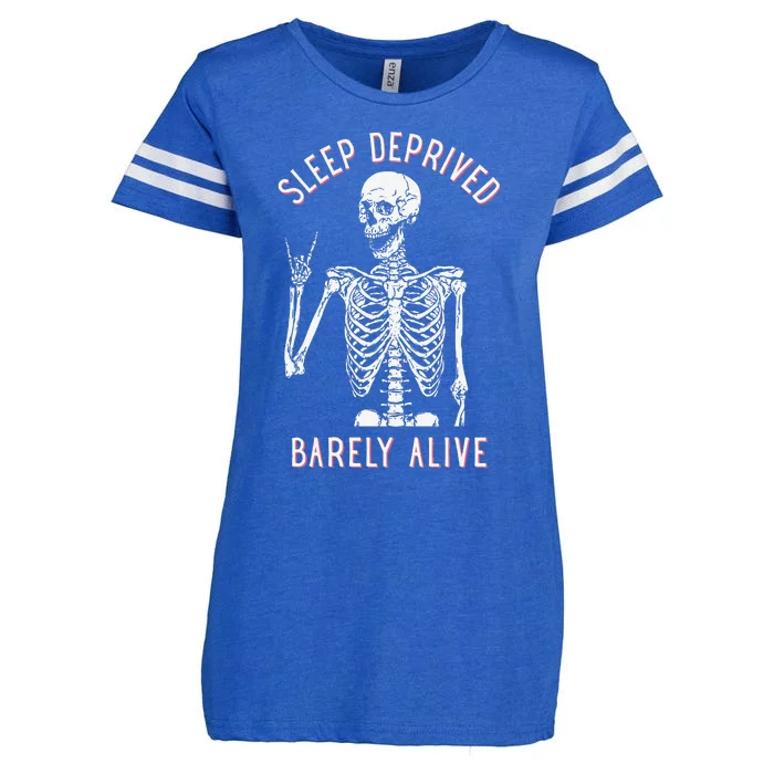 Alsleep Deprived Barely Ive Funny Skeleton Halloween Enza Ladies Jersey Football T-Shirt