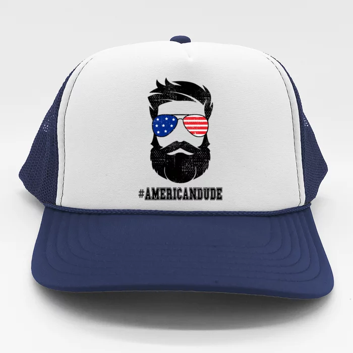 American Dude Bearded Guy Patriotic Retro Vintage Gift Trucker Hat