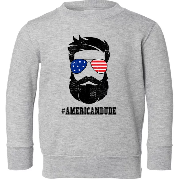 American Dude Bearded Guy Patriotic Retro Vintage Gift Toddler Sweatshirt