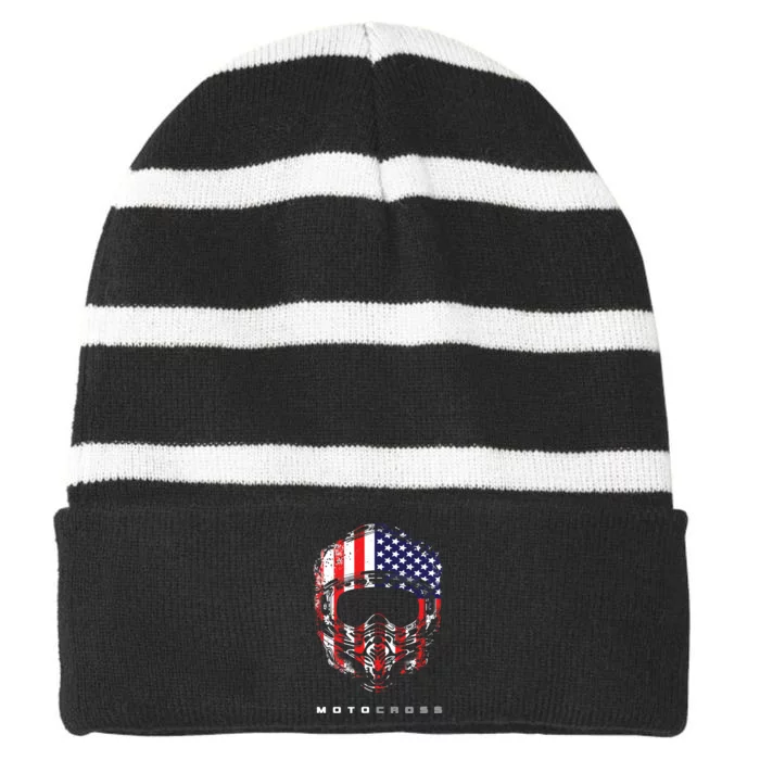 American Dirt Bike Motocross Motocross Dirt Bike Striped Beanie with Solid Band