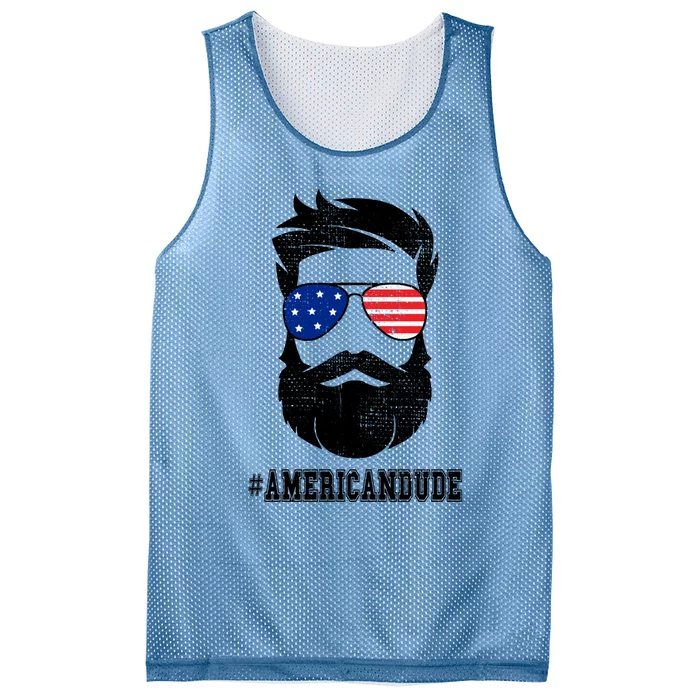 American Dude Bearded Guy Patriotic Retro Vintage Great Gift Mesh Reversible Basketball Jersey Tank