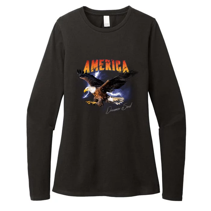 American Dreamer Bald Eagle In Action Womens CVC Long Sleeve Shirt