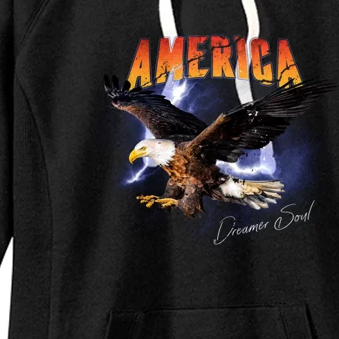 American Dreamer Bald Eagle In Action Women's Fleece Hoodie