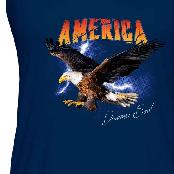 American Dreamer Bald Eagle In Action Ladies Essential Flowy Tank