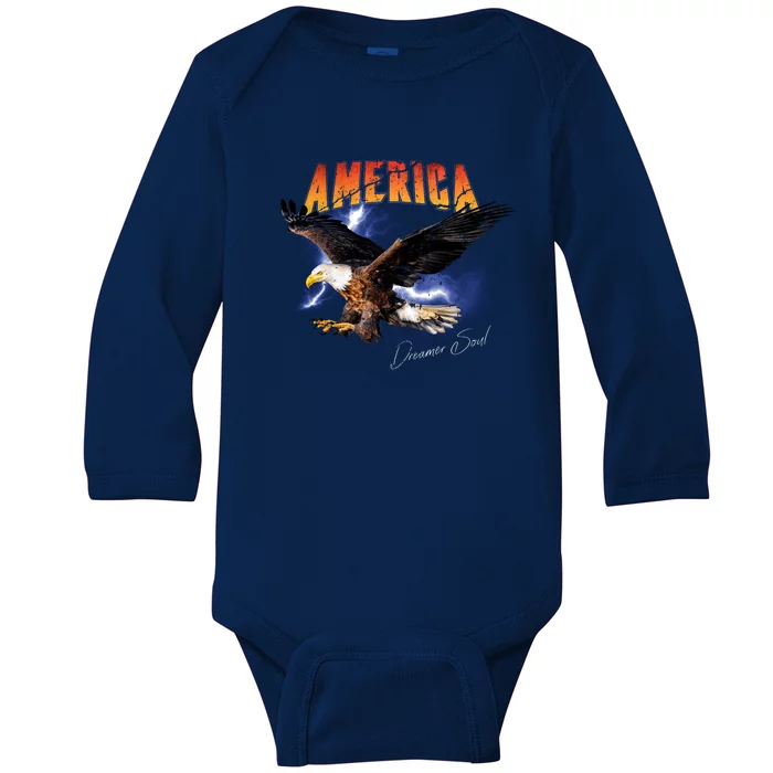 American Dreamer Bald Eagle In Action Baby Long Sleeve Bodysuit