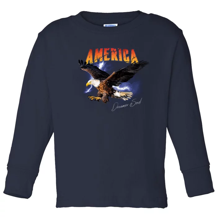 American Dreamer Bald Eagle In Action Toddler Long Sleeve Shirt