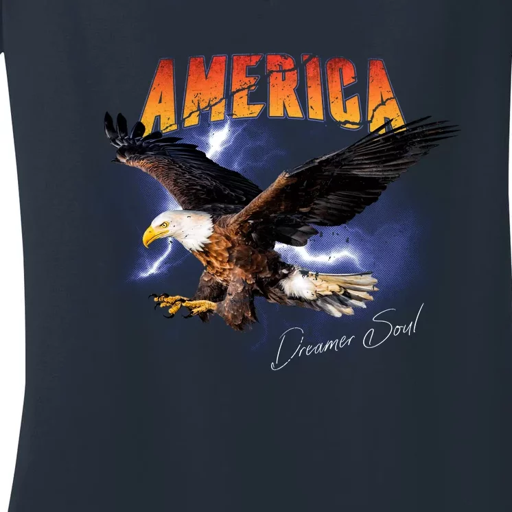 American Dreamer Bald Eagle In Action Women's V-Neck T-Shirt