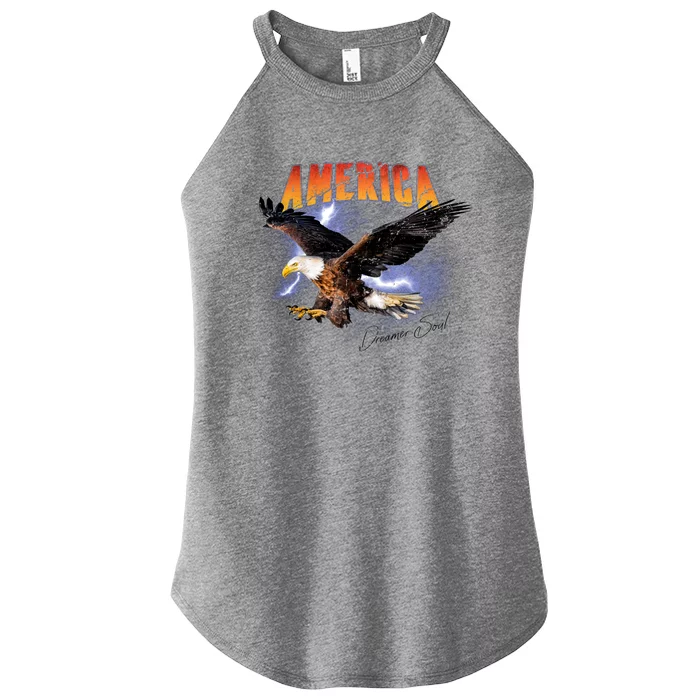 American Dreamer Bald Eagle In Action Women’s Perfect Tri Rocker Tank