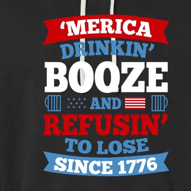 America Drinkin Booze Patriots Beer Drinking Team Gift Garment-Dyed Fleece Hoodie