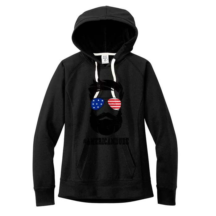 American Dude Bearded Guy Patriotic Retro Vintage Gift Women's Fleece Hoodie