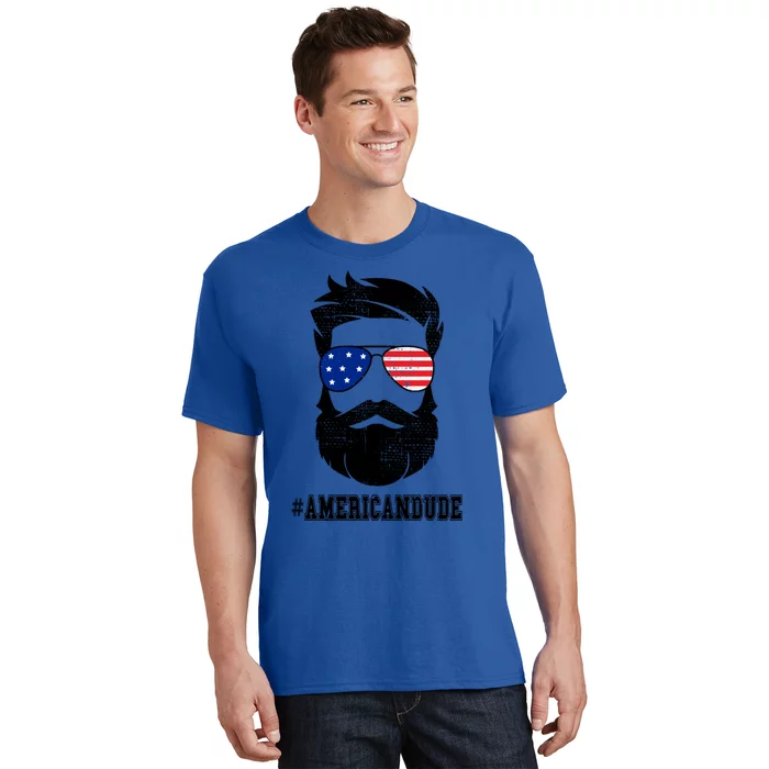 American Dude Bearded Guy Patriotic Retro Vintage Gift T-Shirt