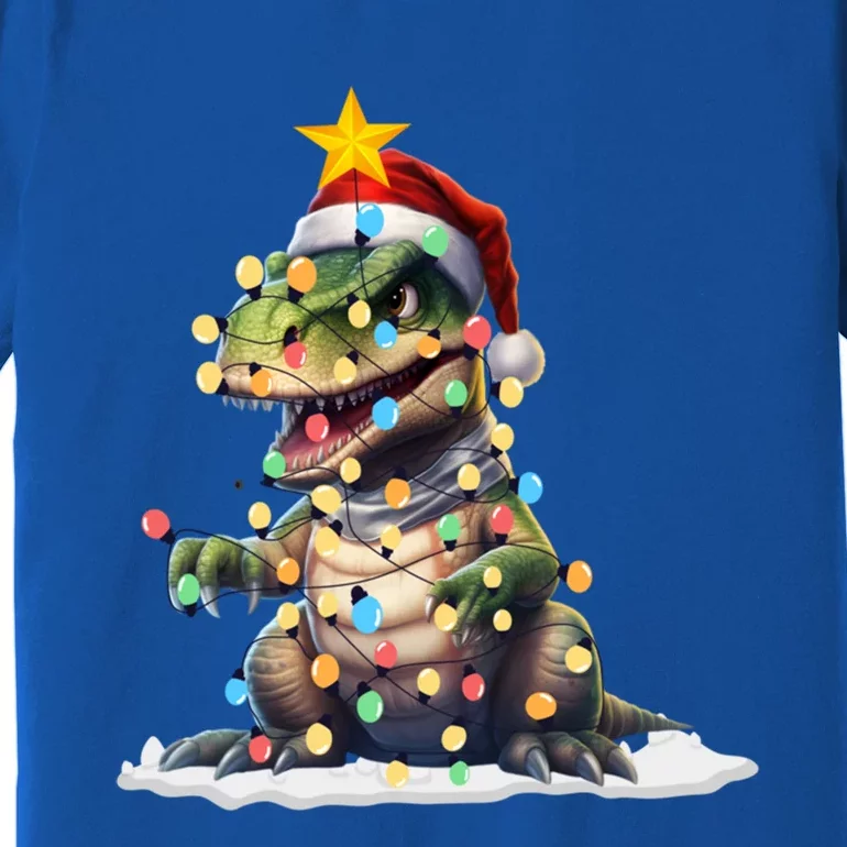 Awesome Dinosaur Christmas Trex Tree Sweater Xmas Lights Gift Premium T-Shirt