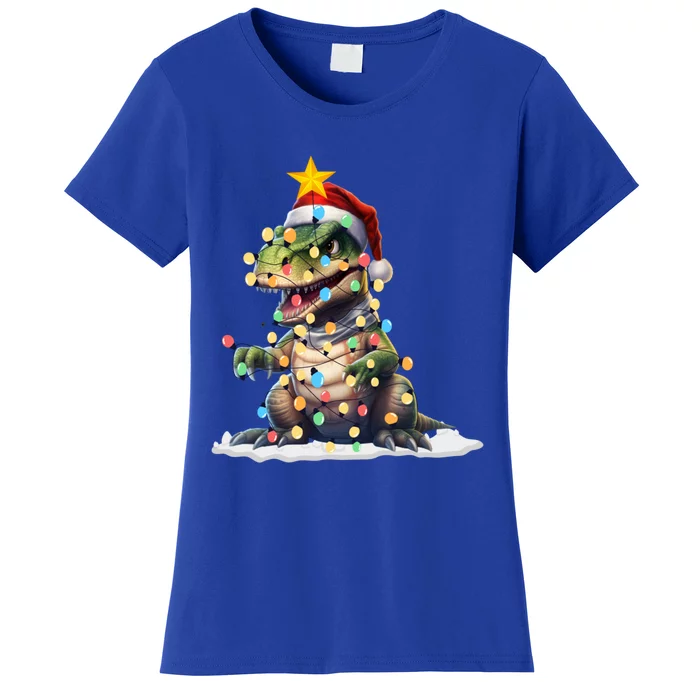 Awesome Dinosaur Christmas Trex Tree Sweater Xmas Lights Gift Women's T-Shirt