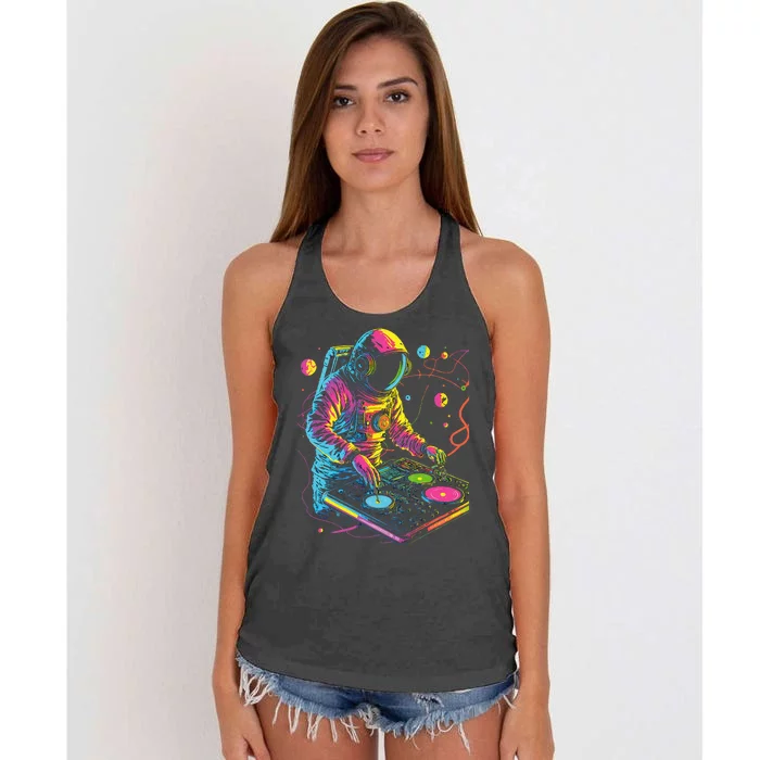 Astronaut Dj Djing In Space Edm Cool Graphic Women's Knotted Racerback Tank