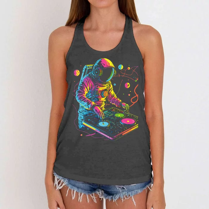 Astronaut Dj Djing In Space Edm Cool Graphic Women's Knotted Racerback Tank