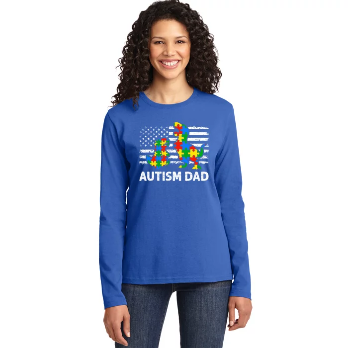 Autism Dad Dinosaur Lovers Usa Flag Rex Autism Awareness Funny Gift Ladies Long Sleeve Shirt