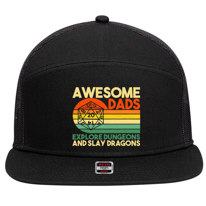 Awesome Dads Explore Dungeons DM RPG Dice Dragon 7 Panel Mesh Trucker Snapback Hat