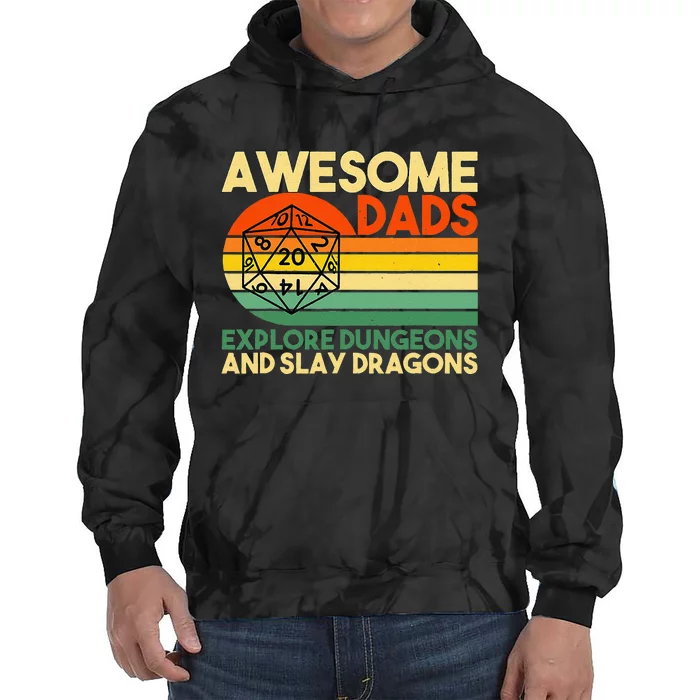 Awesome Dads Explore Dungeons DM RPG Dice Dragon Tie Dye Hoodie