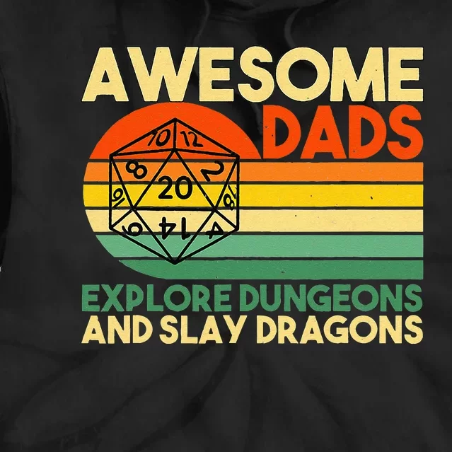 Awesome Dads Explore Dungeons DM RPG Dice Dragon Tie Dye Hoodie