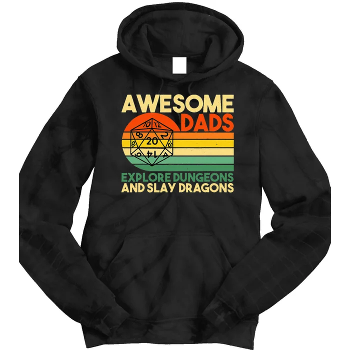 Awesome Dads Explore Dungeons DM RPG Dice Dragon Tie Dye Hoodie