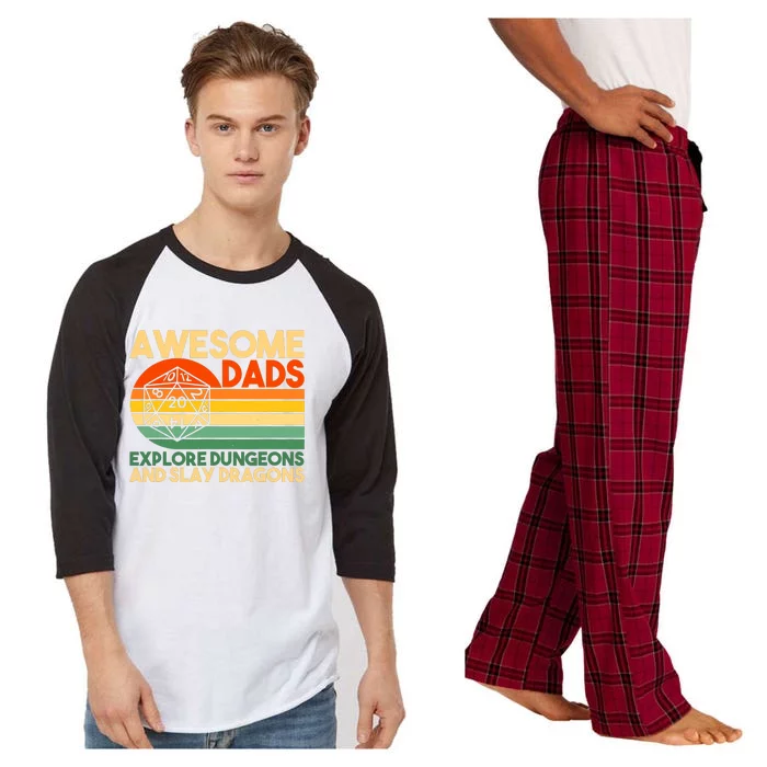 Awesome Dads Explore Dungeon And Slay Dragons Retro Vintage Raglan Sleeve Pajama Set