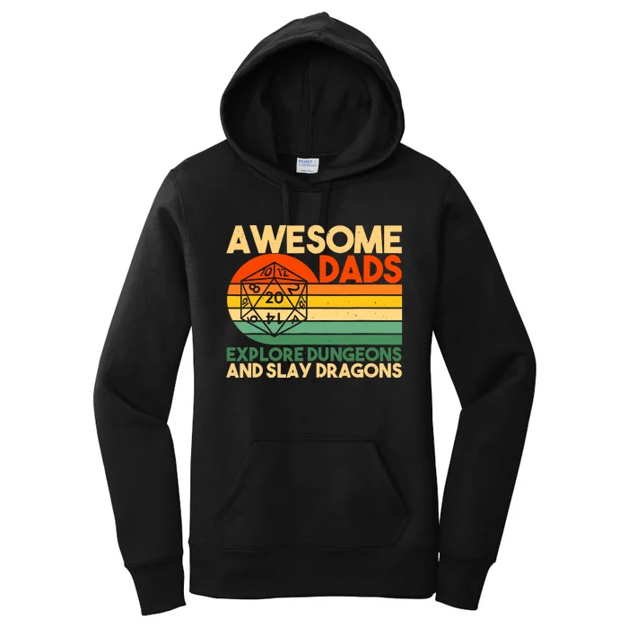 Awesome Dads Explore Dungeon And Slay Dragons Retro Vintage Women's Pullover Hoodie