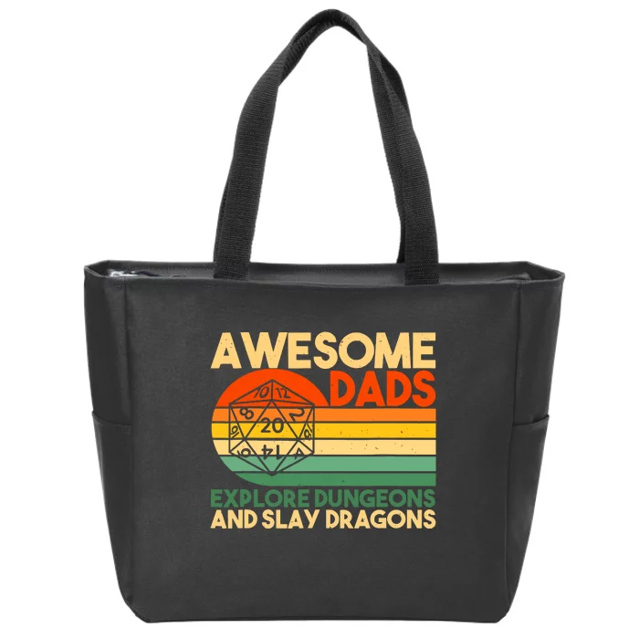 Awesome Dads Explore Dungeon And Slay Dragons Retro Vintage Zip Tote Bag