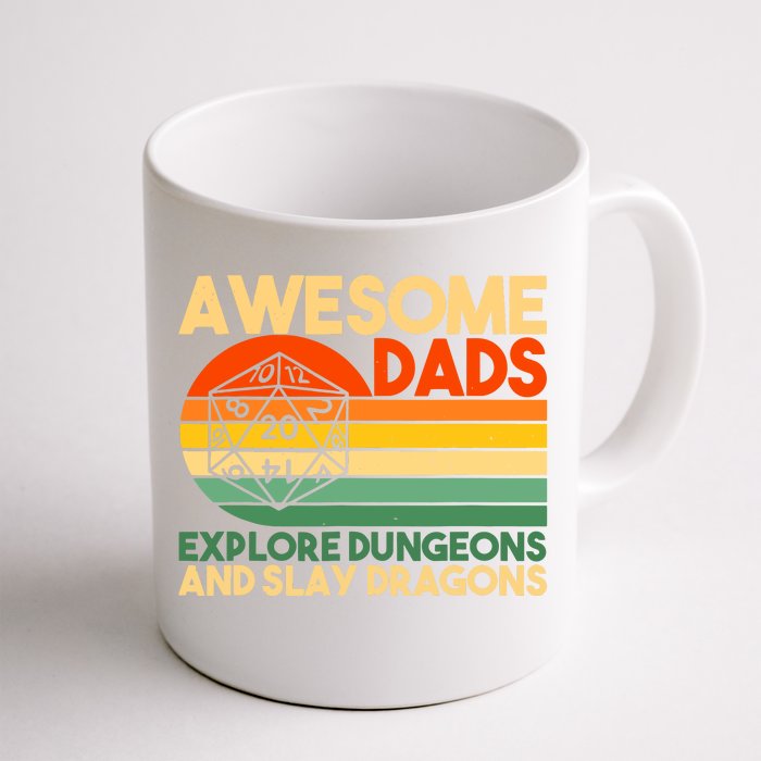 Awesome Dads Explore Dungeon And Slay Dragons Retro Vintage Front & Back Coffee Mug