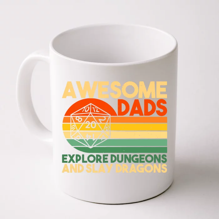 Awesome Dads Explore Dungeon And Slay Dragons Retro Vintage Front & Back Coffee Mug