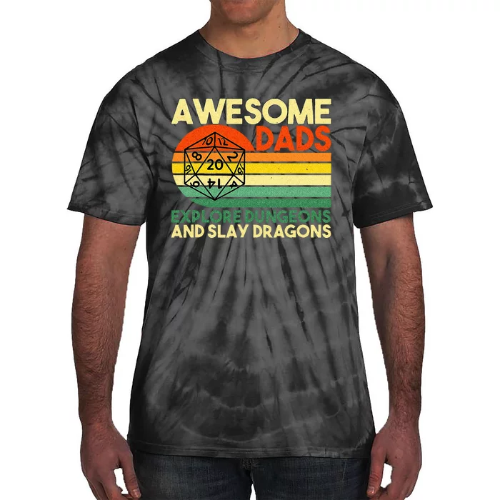 Awesome Dads Explore Dungeons DM RPG Dice Dragon Tie-Dye T-Shirt