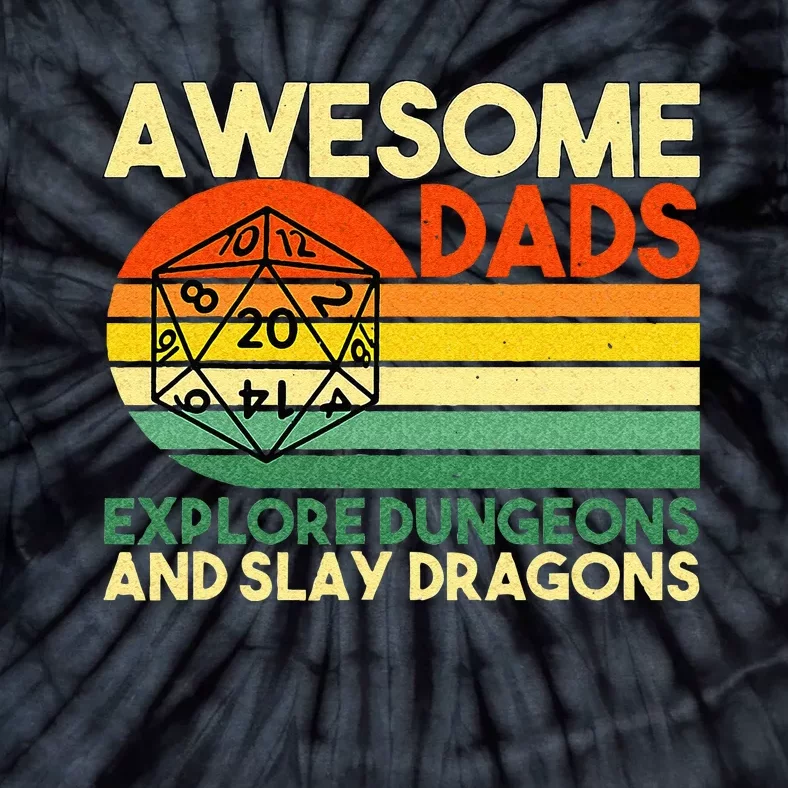 Awesome Dads Explore Dungeons DM RPG Dice Dragon Tie-Dye T-Shirt