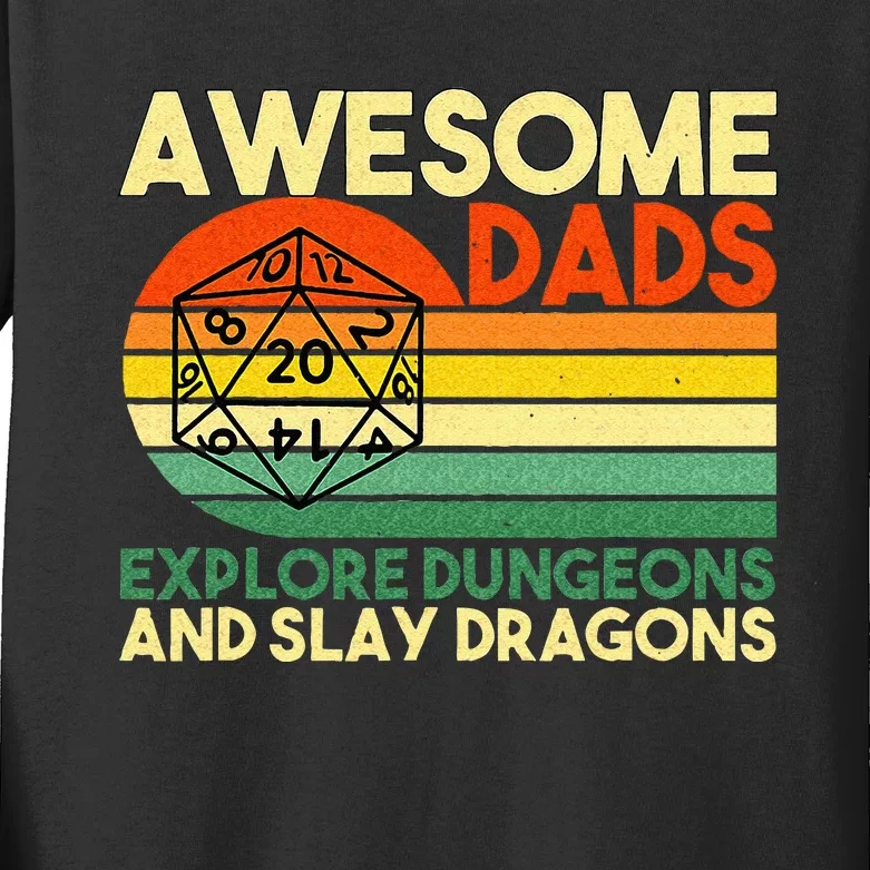 Awesome Dads Explore Dungeons DM RPG Dice Dragon Kids Long Sleeve Shirt