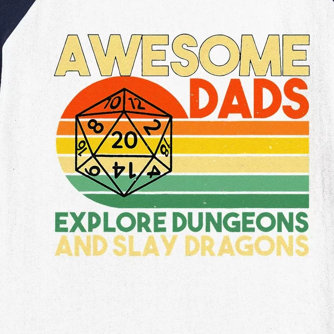 Awesome Dads Explore Dungeons Dm Rpg Dice Dragon Baseball Sleeve Shirt