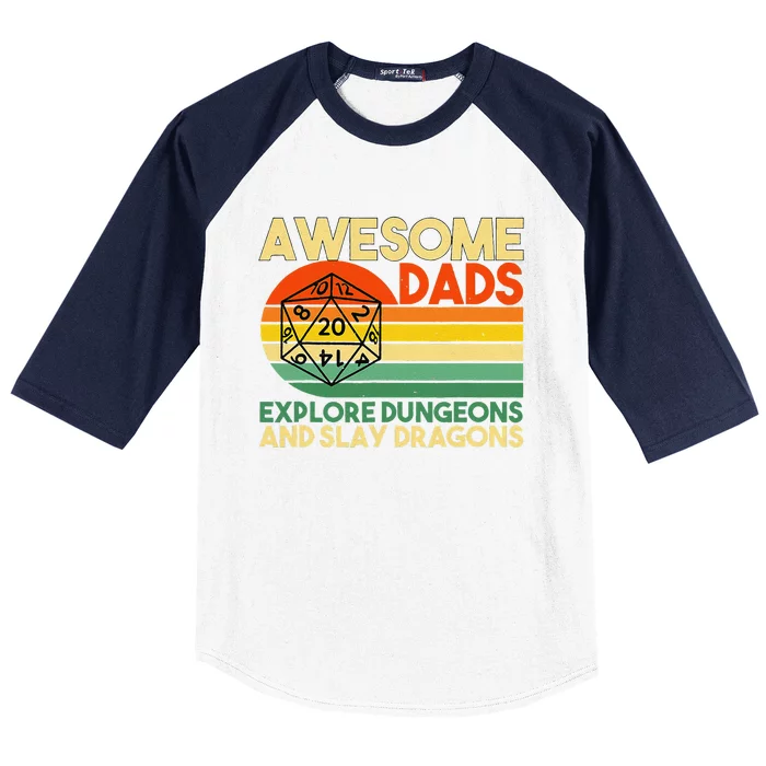 Awesome Dads Explore Dungeons Dm Rpg Dice Dragon Baseball Sleeve Shirt