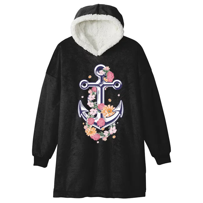 Anchor Design For Anker Ship Lover Flowery Hooded Wearable Blanket