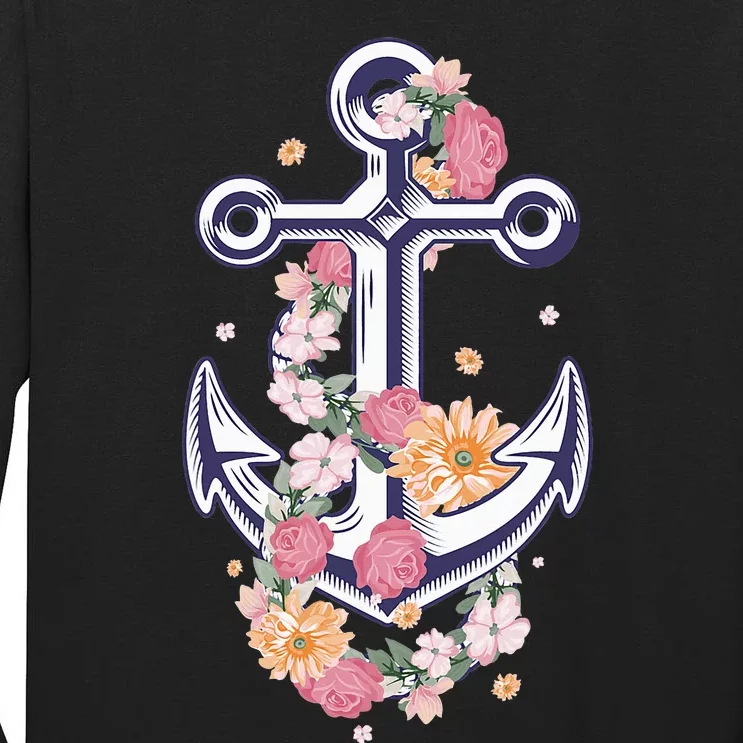 Anchor Design For Anker Ship Lover Flowery Tall Long Sleeve T-Shirt