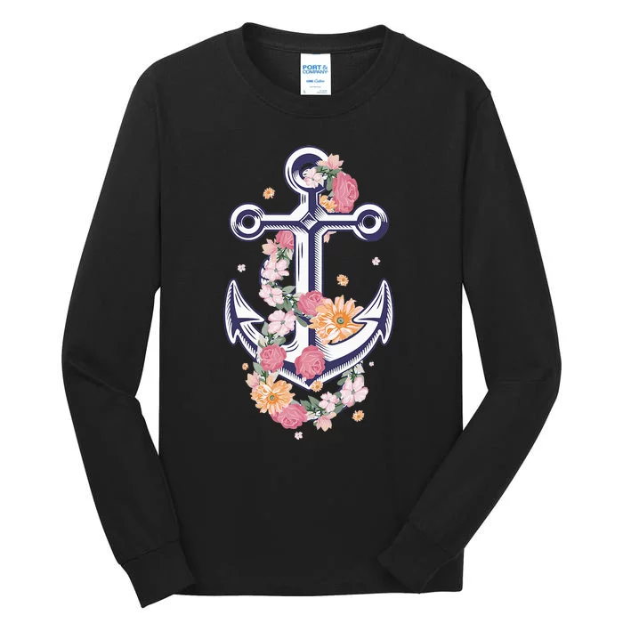 Anchor Design For Anker Ship Lover Flowery Tall Long Sleeve T-Shirt