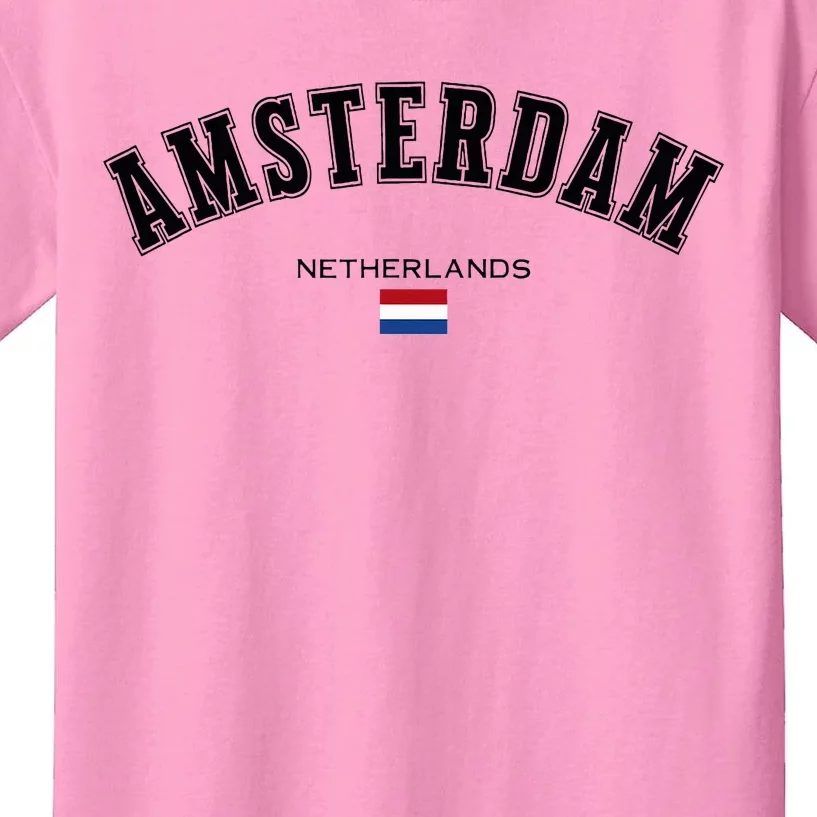 Amsterdam Dutch Flag Souvenir Netherlands Travel Patriotic Kids T-Shirt