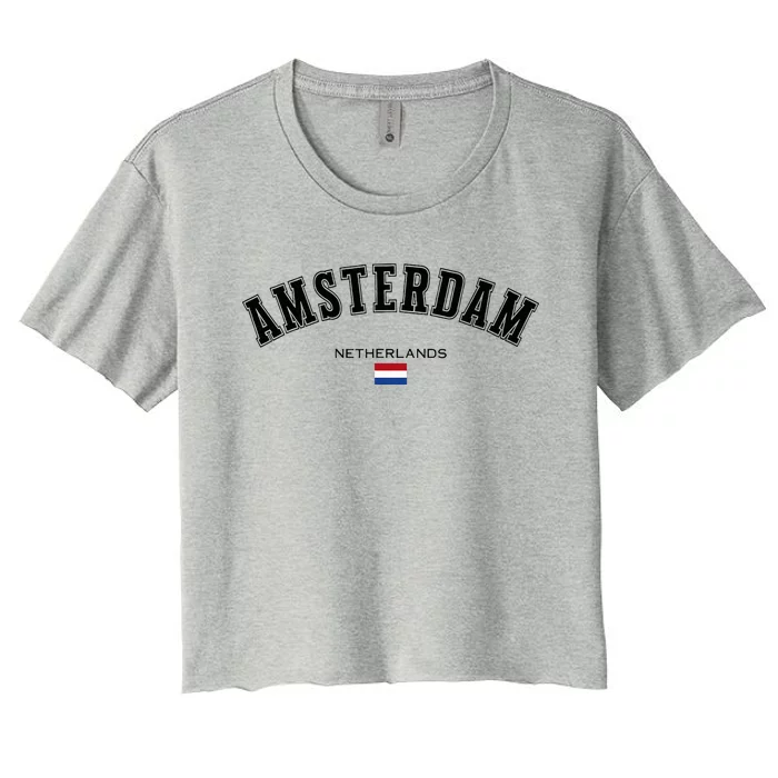 Amsterdam Dutch Flag Souvenir Netherlands Travel Patriotic Women's Crop Top Tee