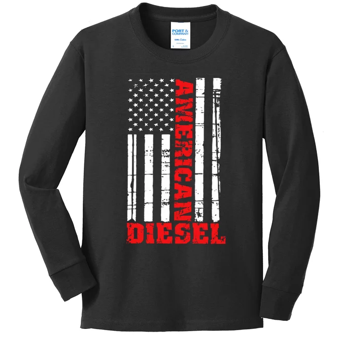 American Diesel Flag Hoodie Truck Turbo Brothers Kids Long Sleeve Shirt