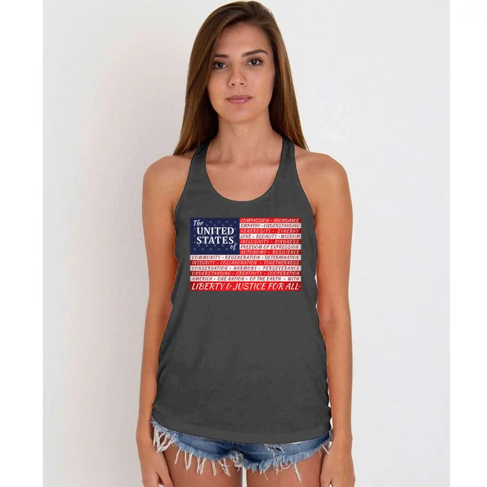 American Dream Flag Patriotic Design Women's Knotted Racerback Tank