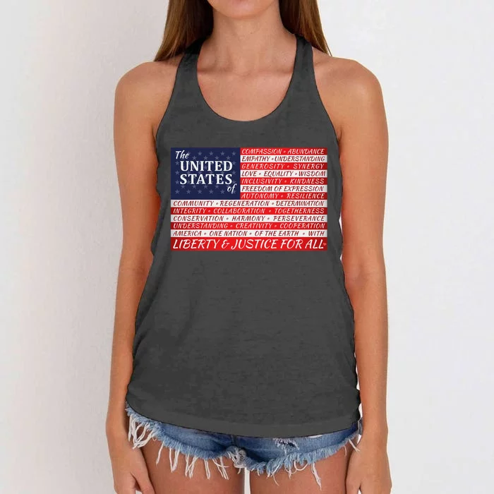 American Dream Flag Patriotic Design Women's Knotted Racerback Tank