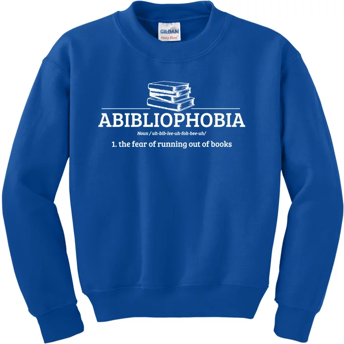 Abibliophobia Definition Funny Literature Book Lover Gift Kids Sweatshirt