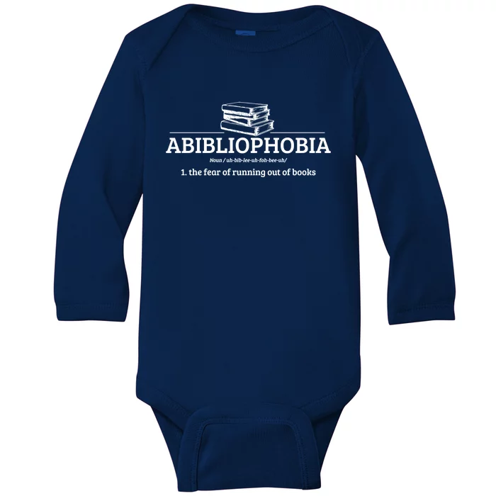 Abibliophobia Definition Funny Literature Book Lover Gift Baby Long Sleeve Bodysuit