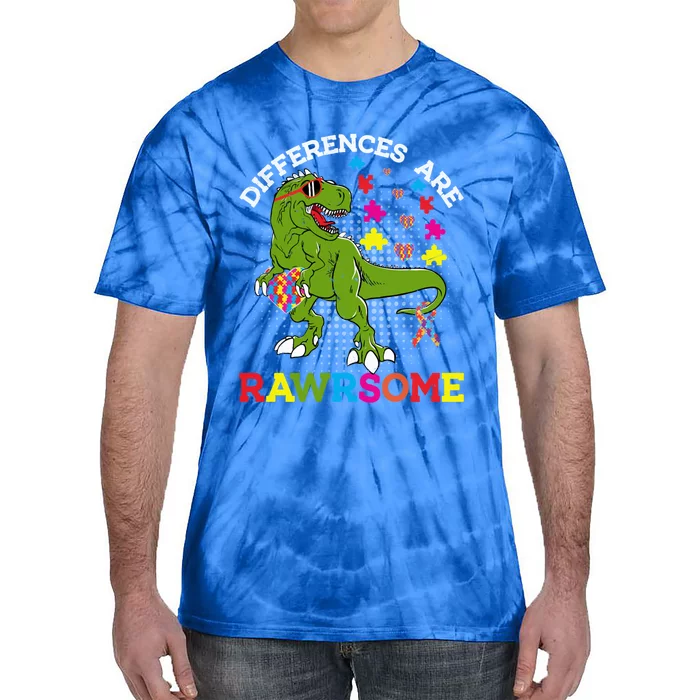 Autism Dinosaur Funny T Rex Rawrsome Autism Awareness Autism Gift Tie-Dye T-Shirt