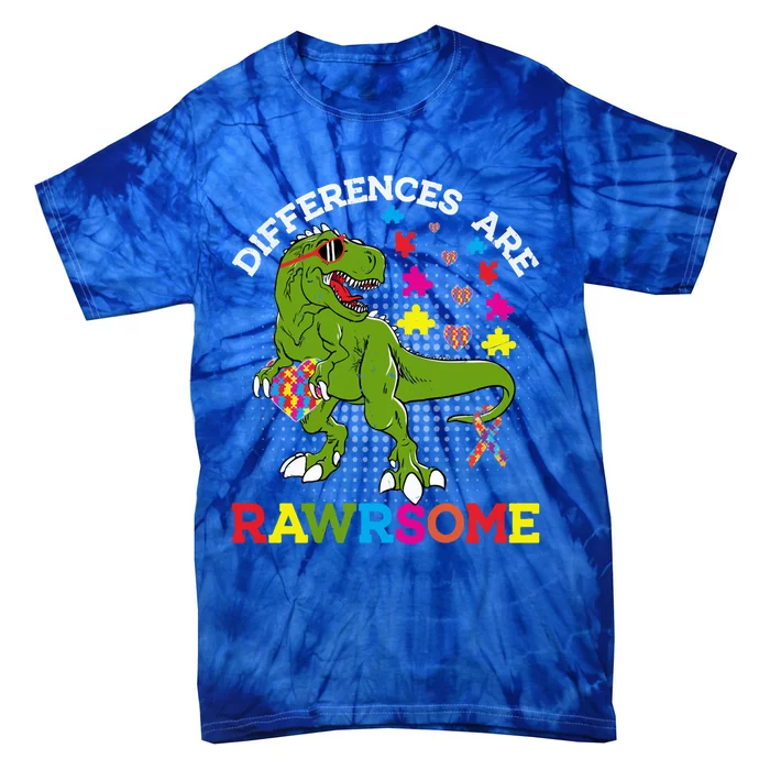 Autism Dinosaur Funny T Rex Rawrsome Autism Awareness Autism Gift Tie-Dye T-Shirt